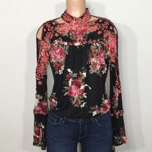 Free People linen blend floral top New - Picture 2 of 14
